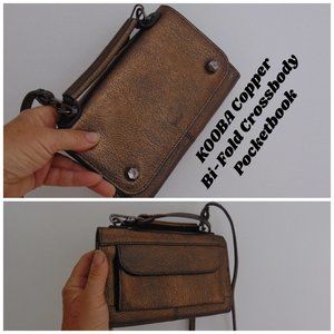 Kooba Copper Crossbody Wallet Bifold Leather Purse Pocketbook Shoulder Handbag